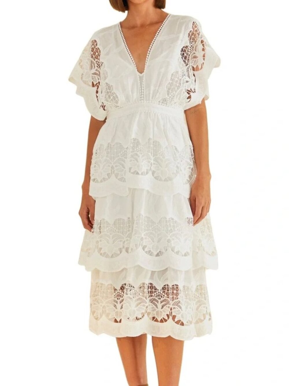 OFF WHITE RICHELIEU MIDI DRESS, Size L - Picture 6 of 9